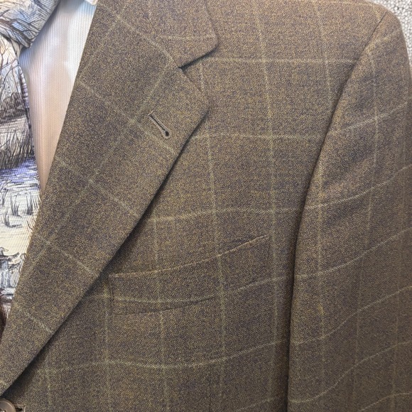Hart Schaffner Marx Windowpane Plaid Blazer 44L Brown Sport Jacket Parisian Wool - Picture 3 of 16